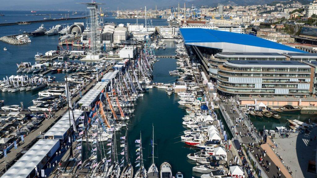Yachts on display at the 66th Genoa International Boat Show