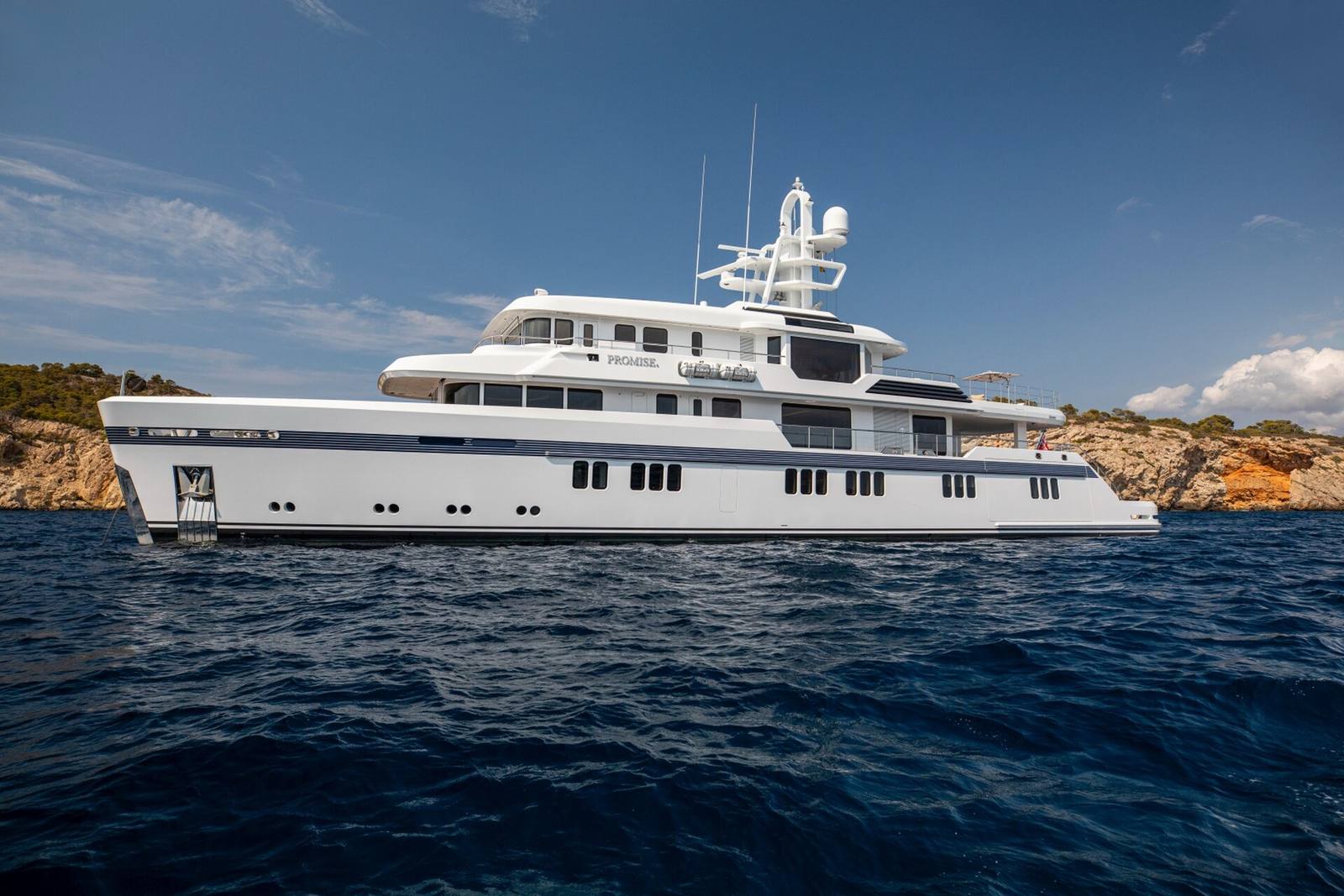 The 51-metre Feadship explorer Promise at anchor